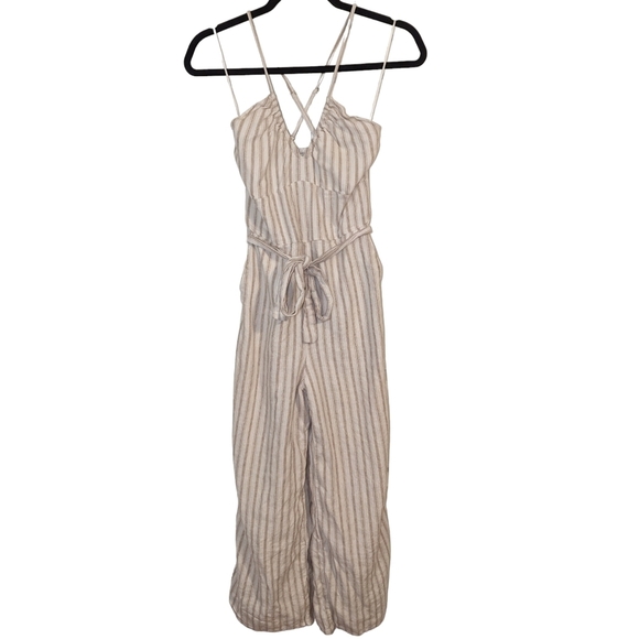 Abercrombie & Fitch Pants - Abercrombie & Fitch Striped Sleeveless Wide Leg Waist Tie V-Cut Lined Jumpsuit